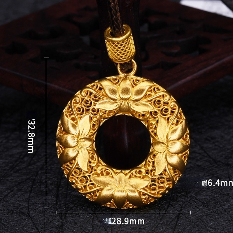 Goldkingdom Aksesoris Perhiasan Fashion Ready Stock, Tradisi Kuno, Mewarisi Liontin Emas Gesper Aman Lotus Dan Melubangi Wanita &amp;#Kalung Fashion 039; s.