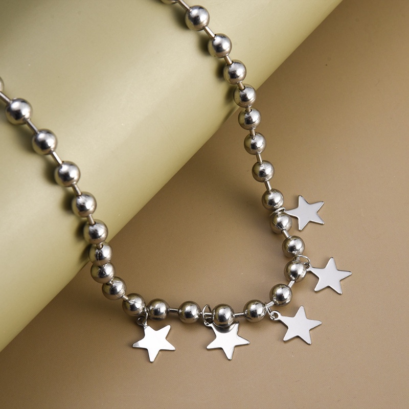 Manis Keren Gaya Kalung Liontin Kalung Fashion Perhiasan Manik-Manik Bulat Besar Pentagram Kalung Perak Bulat Ringan Strand Perempuan Retro Harajuku Y2k Aksesoris