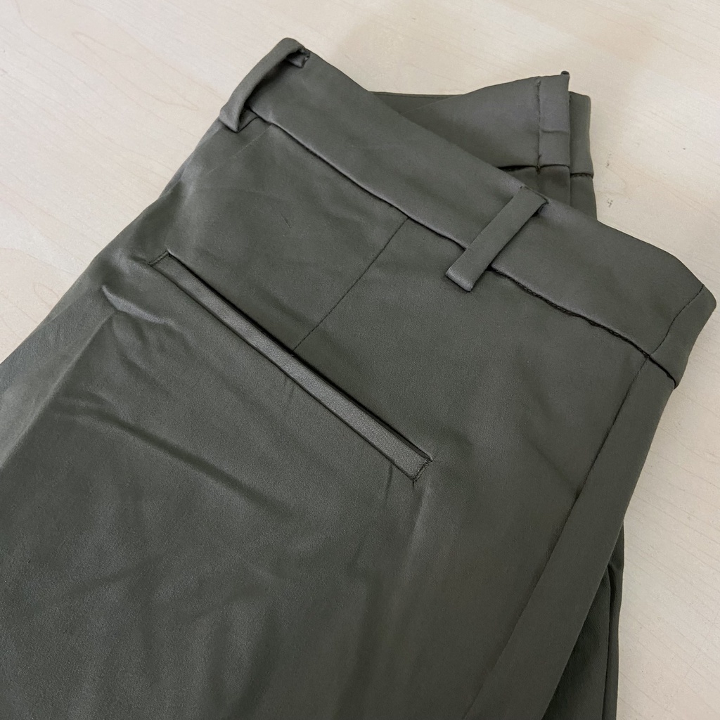 H&amp;M Celana Wanita Super Stretch Khaki Green Slim Fit Ankle Pants Cigarette Trousers Original Slack