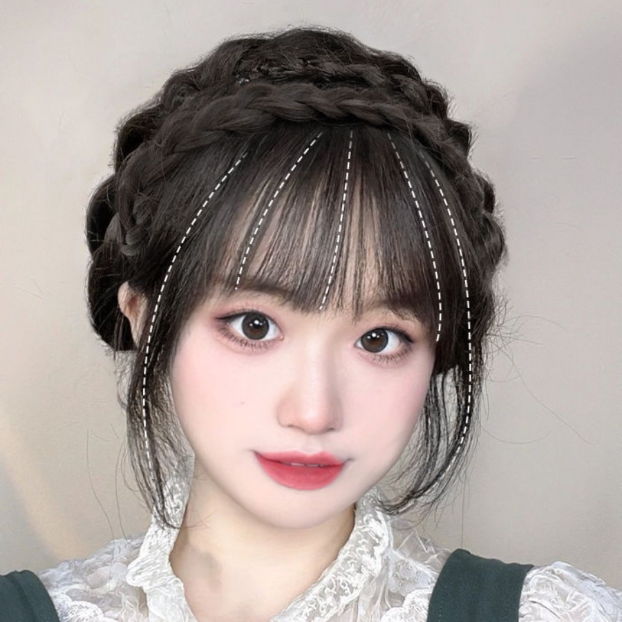 Air Bangs Wig Kepang Hair Band Natural Invisible Hair Piece Woman Wig Headband Aksesoris Rambut