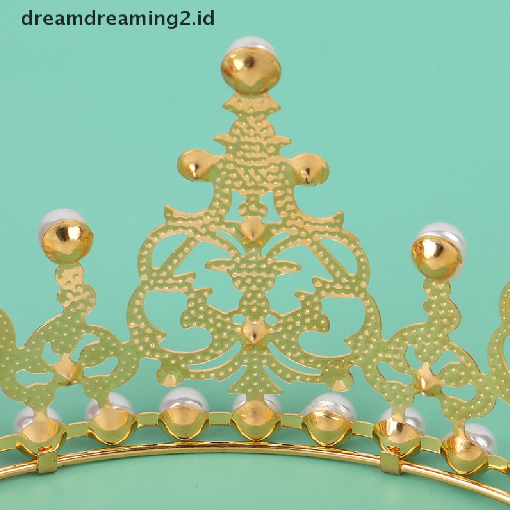 (hot) Shining Crown Cake Topper Metal Pearl Dekorasi Kue Pesta Pertunangan Pernikahan  //