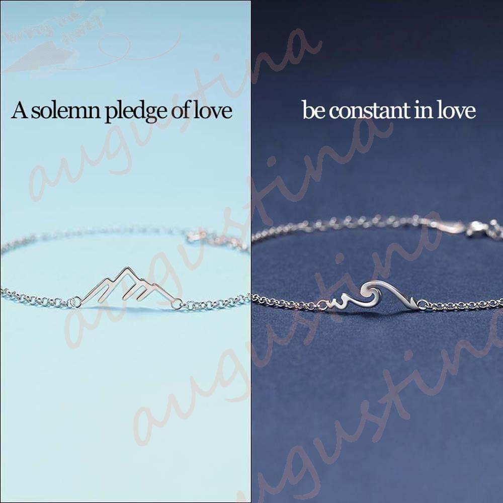 Gelang Pasangan Agustina 2pcs/set Lucu Perak Gelombang Gunung Tembaga Gadis Laut Perempuan Tangan Rantai