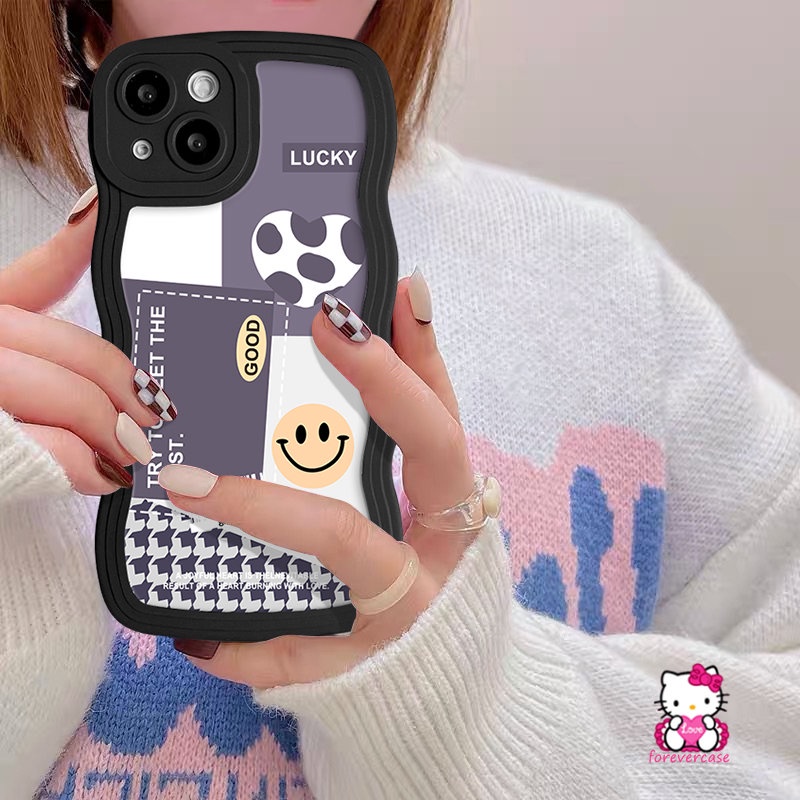 Splicing Casing Pola Houndstooth Kompatibel Untuk iPhone 7Plus 11 13 14 12 Pro Max 6s 8 7 6 14 Plus XS XR X Max SE 2020 Fashion Smile Leopard Tpu Lembut Bergelombang Penutup Tepi