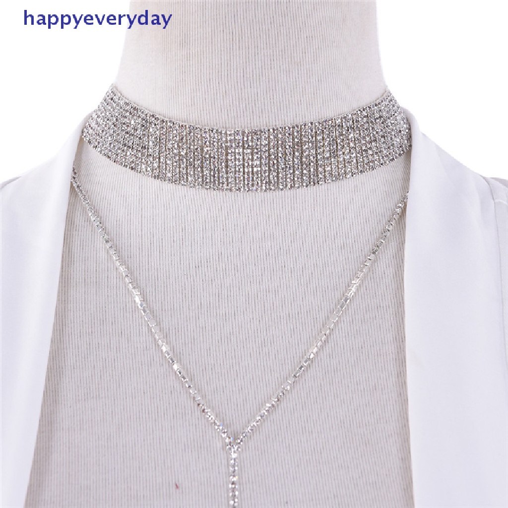 [happy] Fashion Wanita Klavikula Kalung Berlian Imitasi Liontin Rantai Choker Kerah Perhiasan [ID]