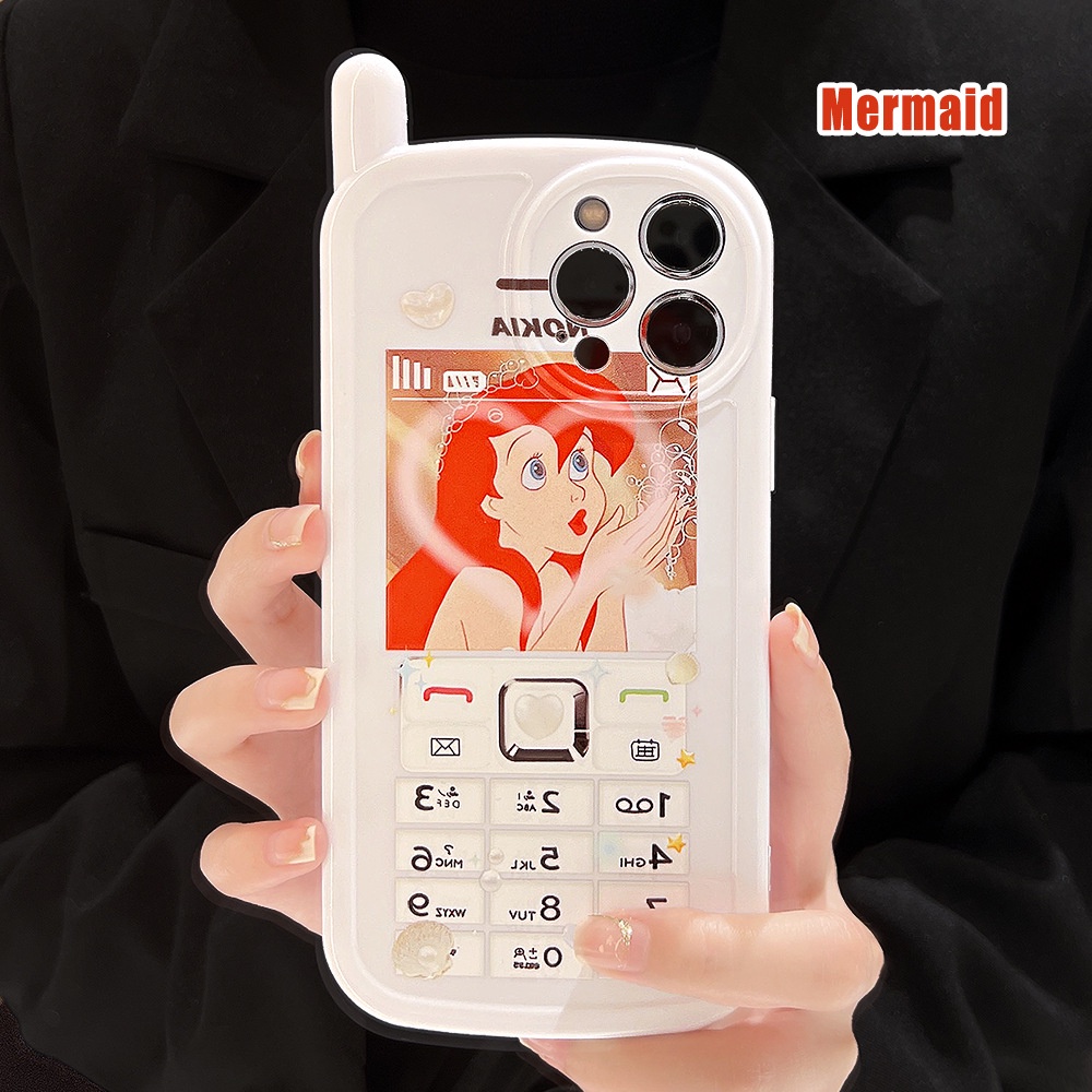 IPHONE Cover Case Pelindung Mermaid Kecil Berbentuk Ponsel Vintage Untuk Iphone11 12 13 14 PLUS PRO MAX Soft Shell