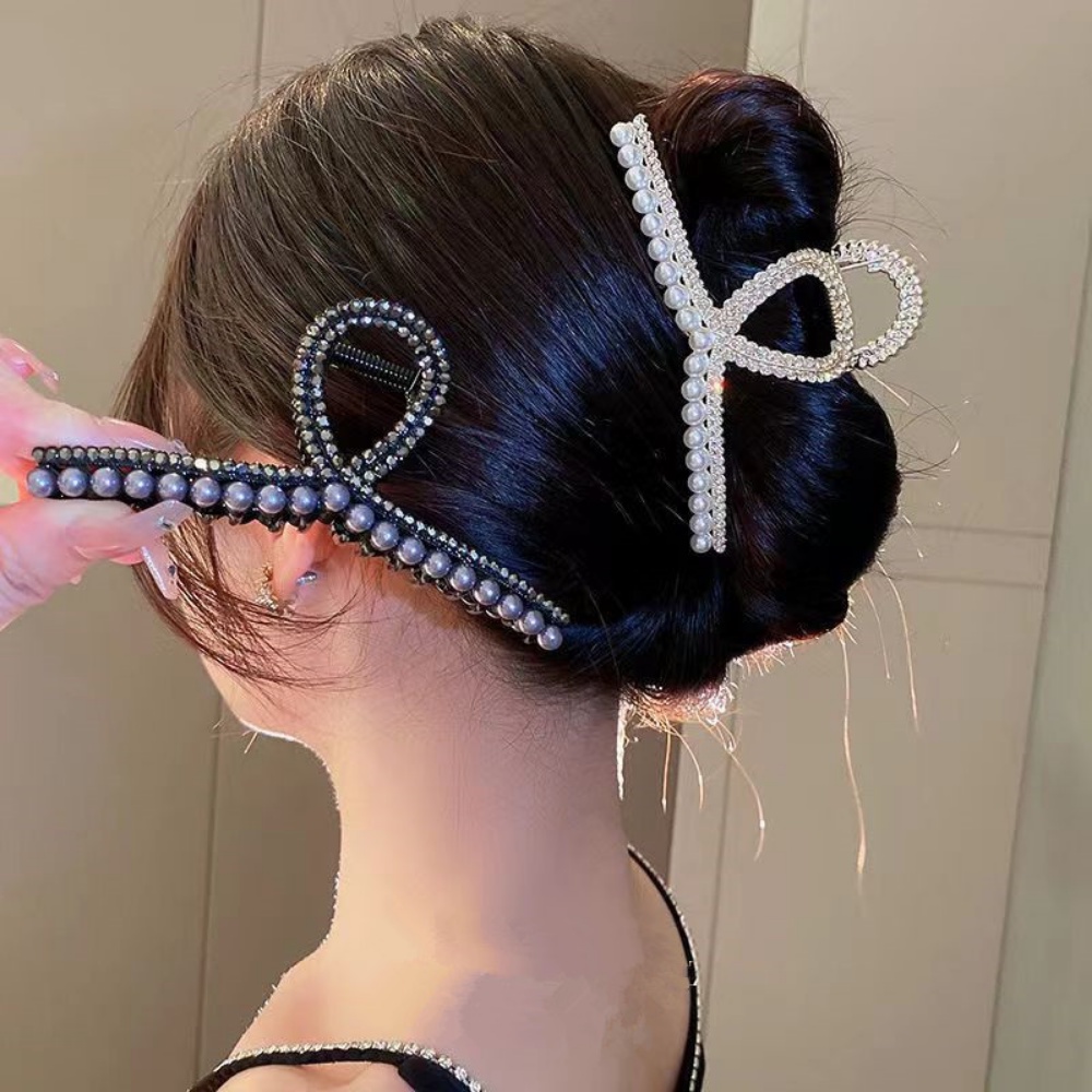Jepang Silang Mutiara Berlian Imitasi Menangkap Klip Musim Panas Perempuan Kembali Kepala Rambut Klip Disc Rambut Hiu Klip Temperamen Rambut Menangkap Bulang Perempuan Anti-Karat Manis Hati Perhiasan