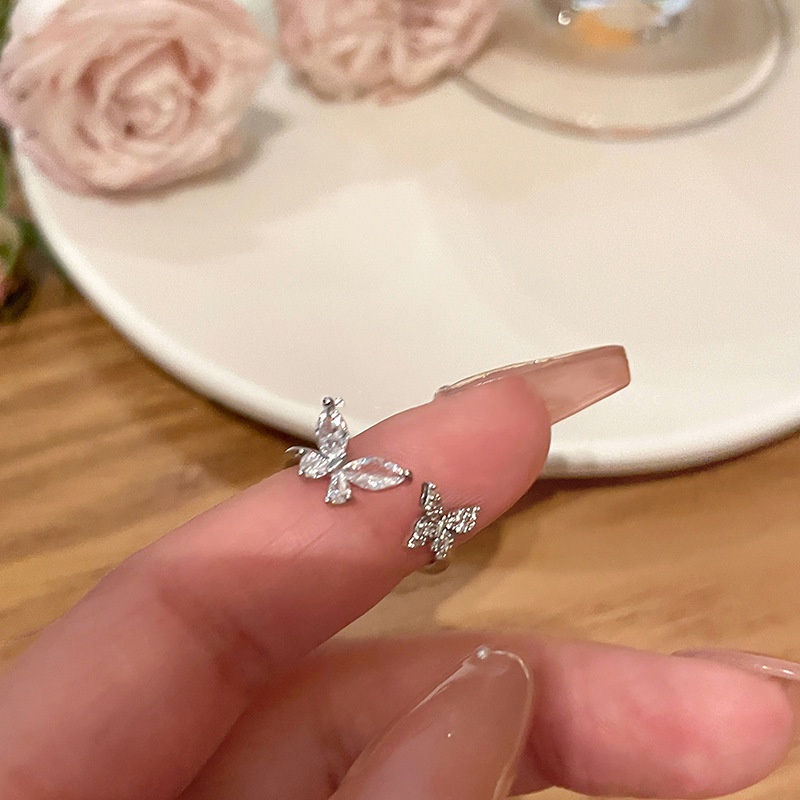 Korea Y2K Perak Kupu-Kupu Cincin Untuk Wanita Fashion Zirkon Jari Cincin Perhiasan Aksesoris