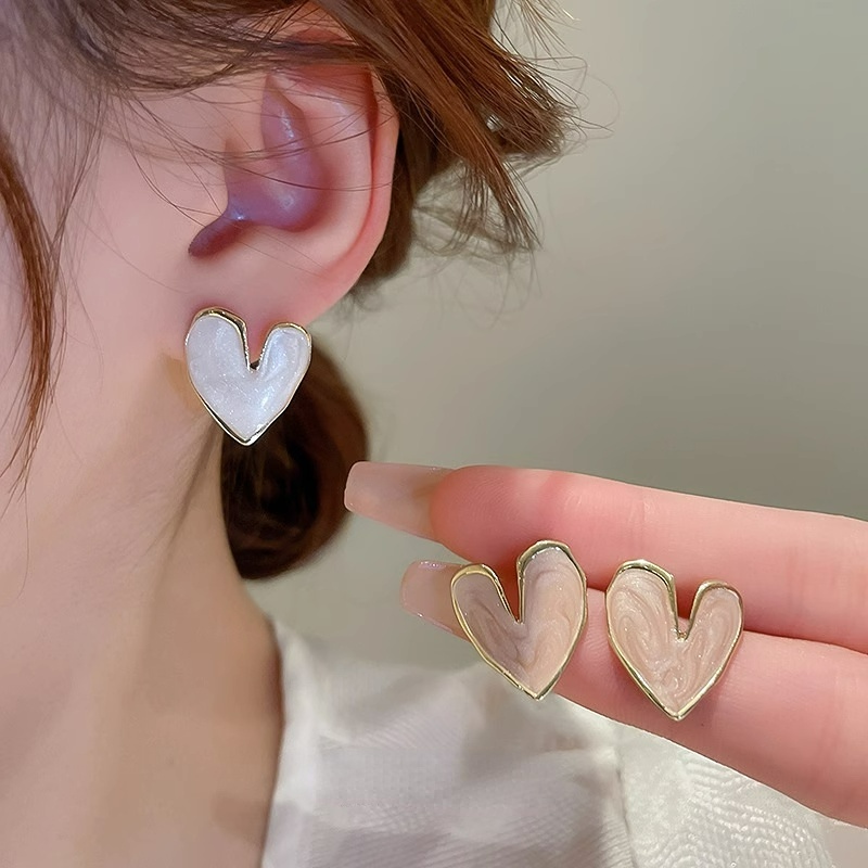 Giwang Telinga Anting LOVE Hati Putih Berkilau Untuk Aksesori Perhiasan Wanita Gadis