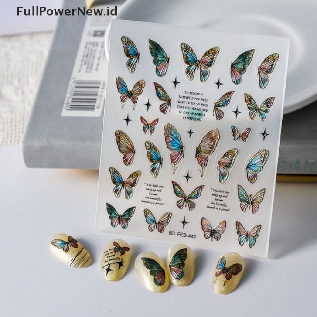 Power 1lembar 5D Gradien Stiker Kuku Kupu-Kupu Adheisve Nail Art Stickers ID