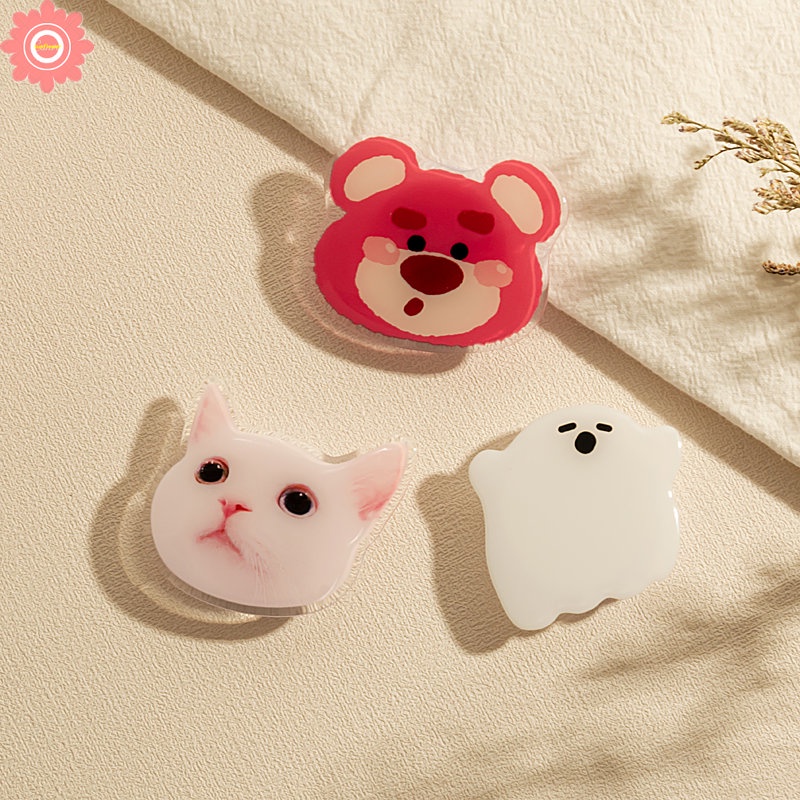 Cute Strawberry Bear Manyo Phone Grip Foldable Bracket The Power.puff Girls Glossy Lovely Cat Dog Lucu Kartun Hantu Universal Scalable Phone Stand Holder