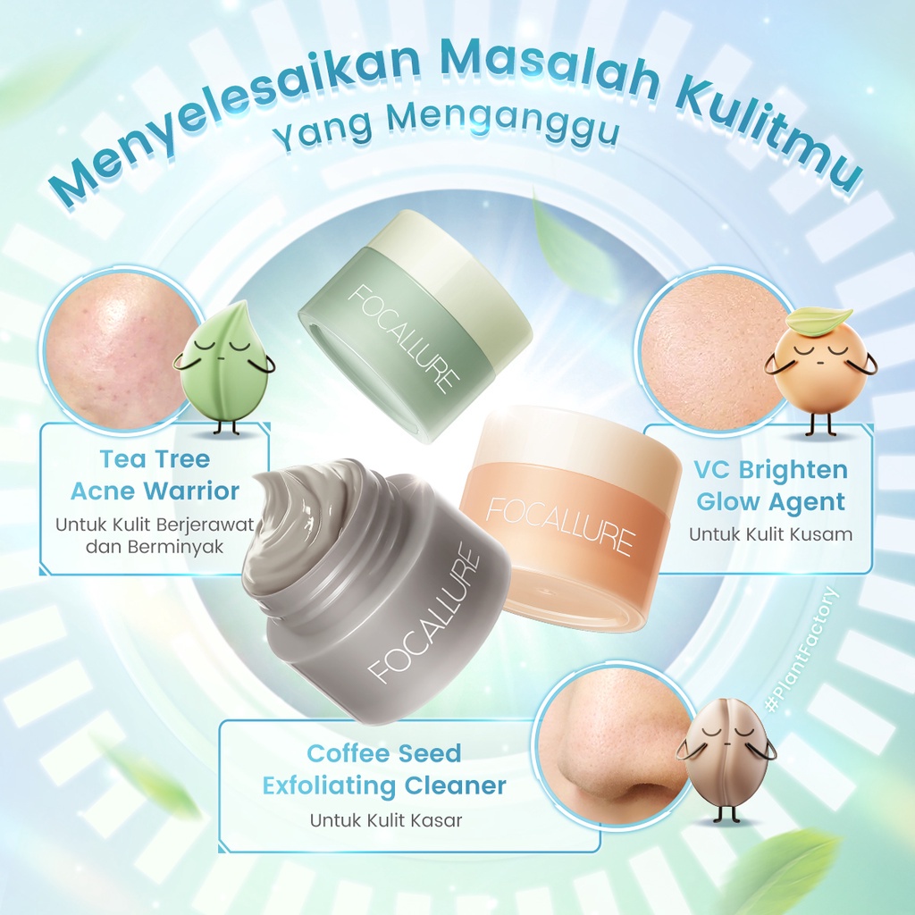 ★ BB ★ FOCALLURE Cleansing Clay Mask Pore Clarifying Brighten Exfoliating - Masker Wajah - Pelembab Wajah - FA SC12