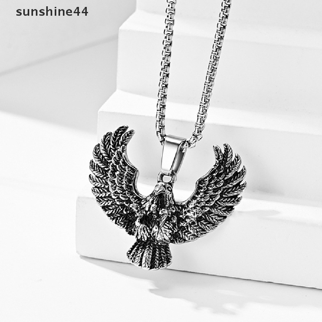 Sunshine Mens Stainless Steel Vintage Flying Eagle Pendant Kalung Perhiasan Rohani ID