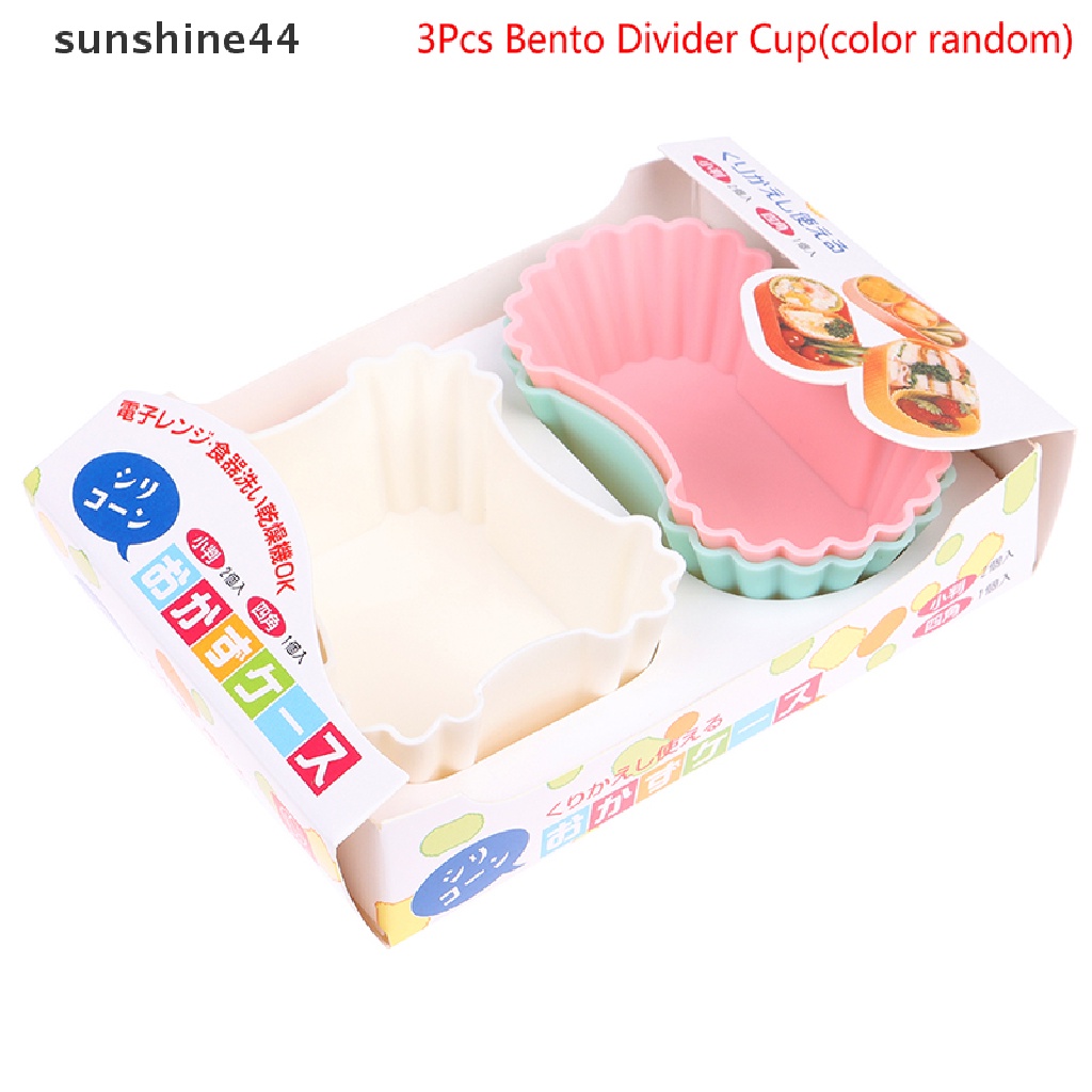 Sunshine 3Pcs Bento Divider Cup Liner Kotak Makan Makanan Lembut Silikon Onigiri Aksesoris ID