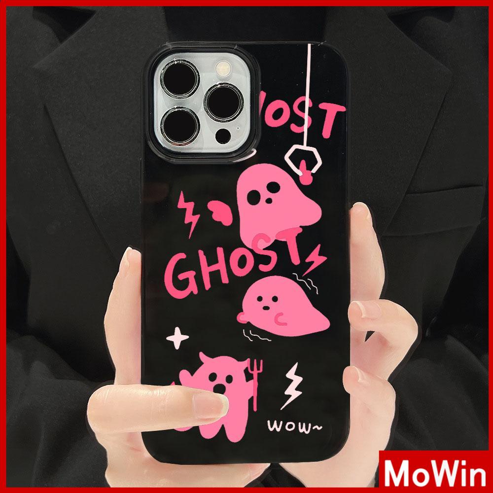 For iPhone 14 Pro Max iPhone Case Black Glossy TPU Soft Case Shockproof Protection Camera Pink Cute Ghost Compatible with iPhone 13 Pro max 12 Pro Max 11 xr xs max 7Plus 8Plus