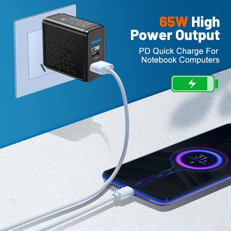 65w Portabel ABS Spesifikasi EU/US/UK Fast Charger/Tipe C Pengisian Ponsel Rumah Kantor Travel Universal Banyak Charger