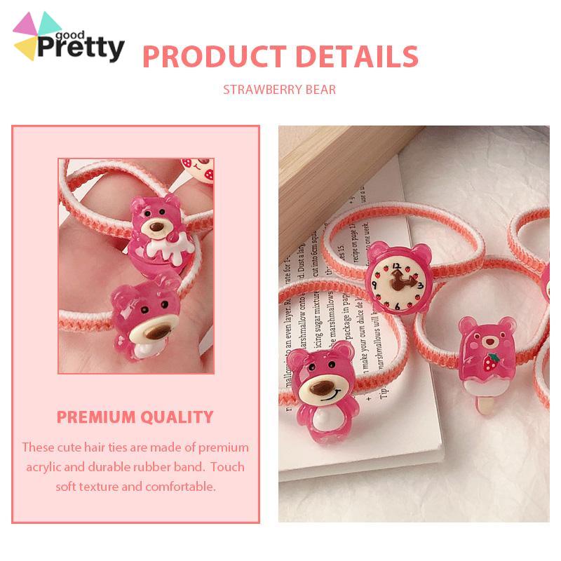 Tali Rambut Beruang Stroberi Elastis Tinggi yang Lucu Tali Rambut Karet Gelang Kuncir Kuda Serbaguna Cincin Rambut Tahan Lama - PD