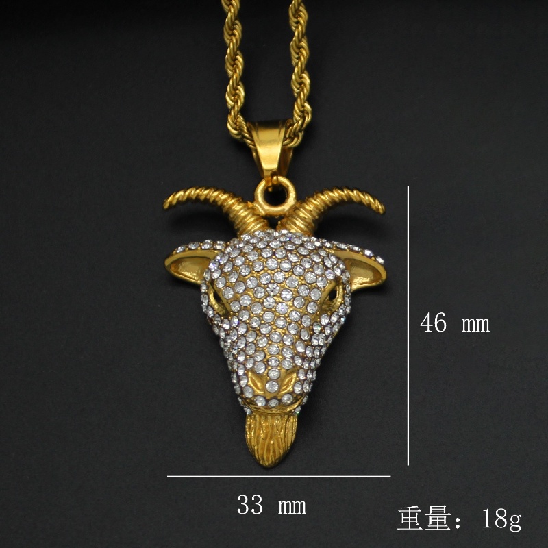 [Z H Perhiasan] Vintage Jenggot Kambing Penuh Berlian Hip Hop Liontin Fashion Pria Anti Karat Kalung Pesta Baja Titanium Perhiasan Aksesoris Grosir