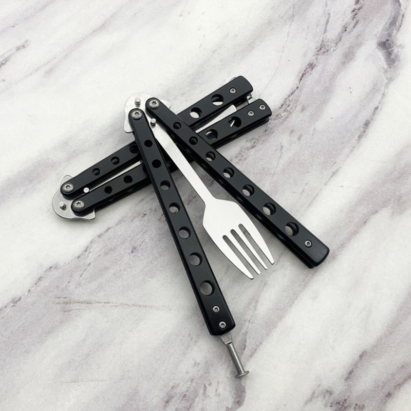 Sun Butterfly Folding Spoon Fork Metal Training Spoon Fork Butterfly Trainer Alat Peralatan Makan Berkemah Luar Ruangan