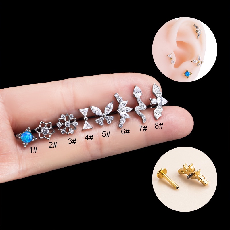 1biji G23 Baja Titanium Ulir Internal Kepala Datar Bibir Stud Helix Lobe Pinna Tragus Anting Tindik 16Gauge Perak Emas