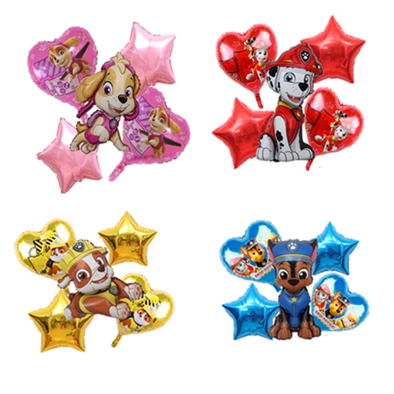 5pcs/lot Bayi Kartun Paw Patrol Balon Mainan Chase Marshall Skye Rubble Figurine Dekorasi Untuk Perlengkapan Pesta Festival