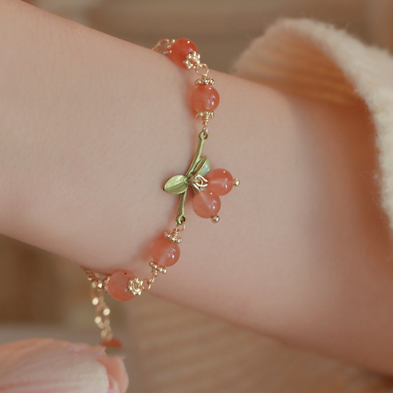 Natural Hetian Jade Lily Gelang Wanita Indah Pink Cherry Musim Panas Gelang Hadiah