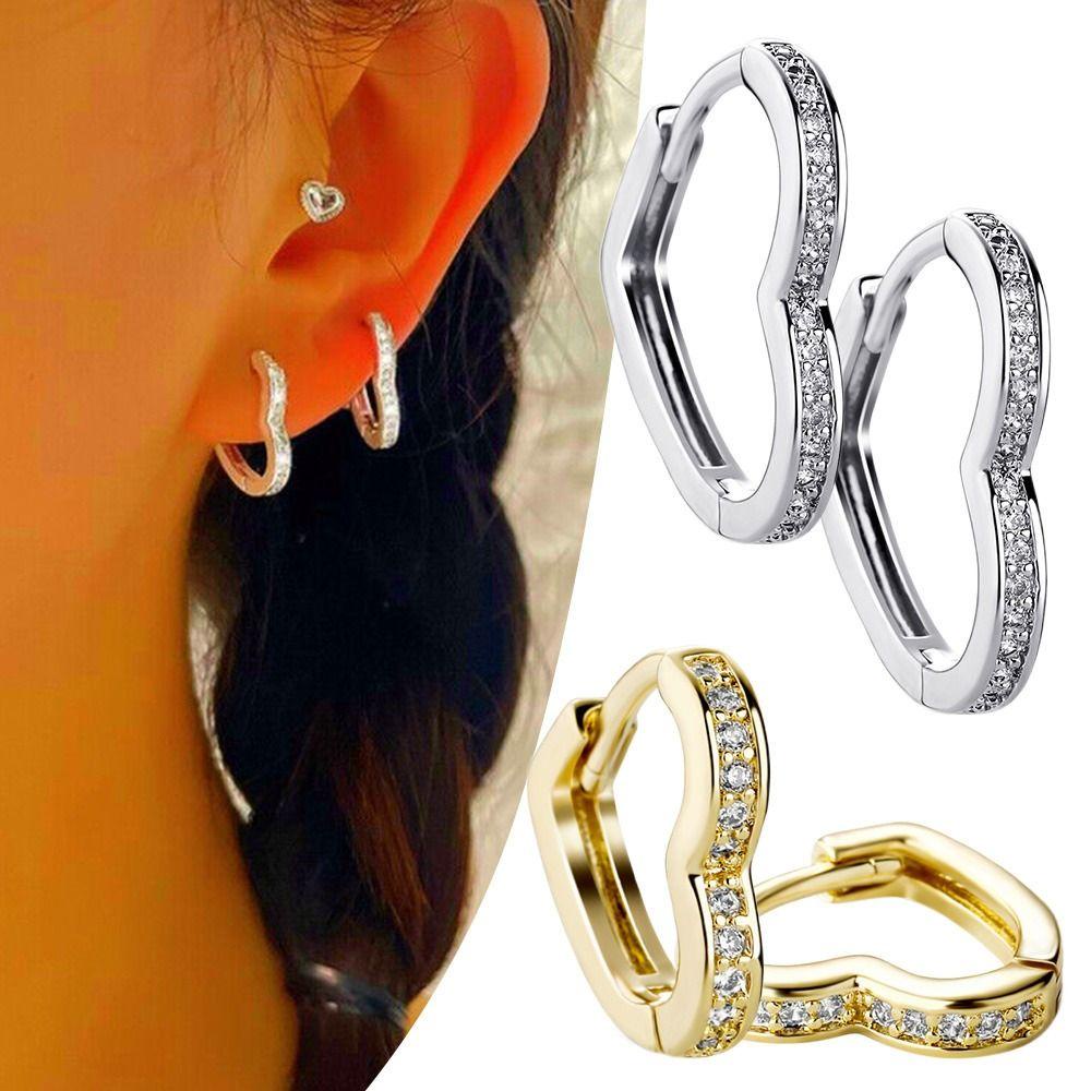 Lily Anting Fashion Perhiasan Hadiah Indah Kristal Jantung Hoop Stud