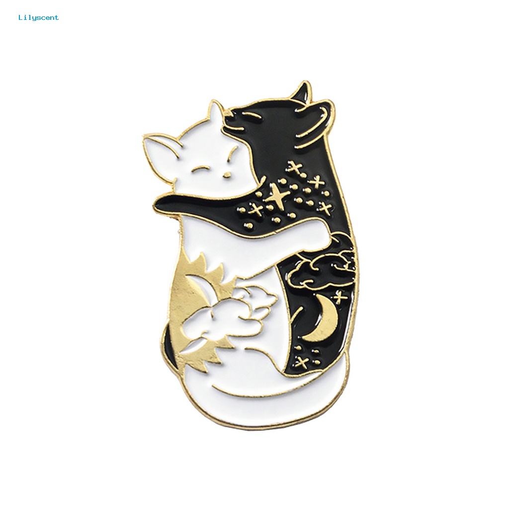 Bros Kerah Lilyscent Warna Emas Untuk Coat Hugging Cats Alloy Brooch Pin Ukir