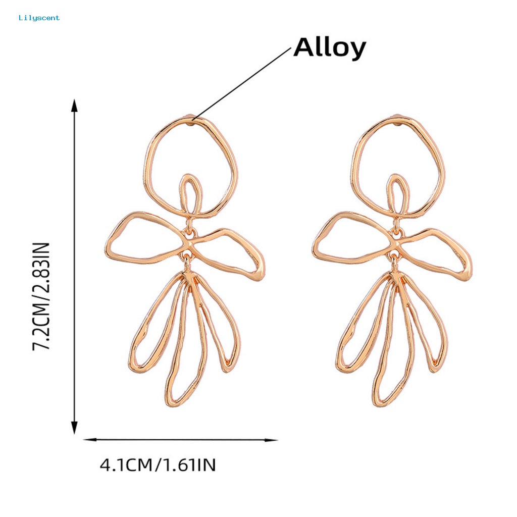 Lilyscent 1pasang Temperamen Menjuntai Anting Perhiasan Aksesoris Warna Emas Perak Bunga Wanita Drop Earrings Asimetris