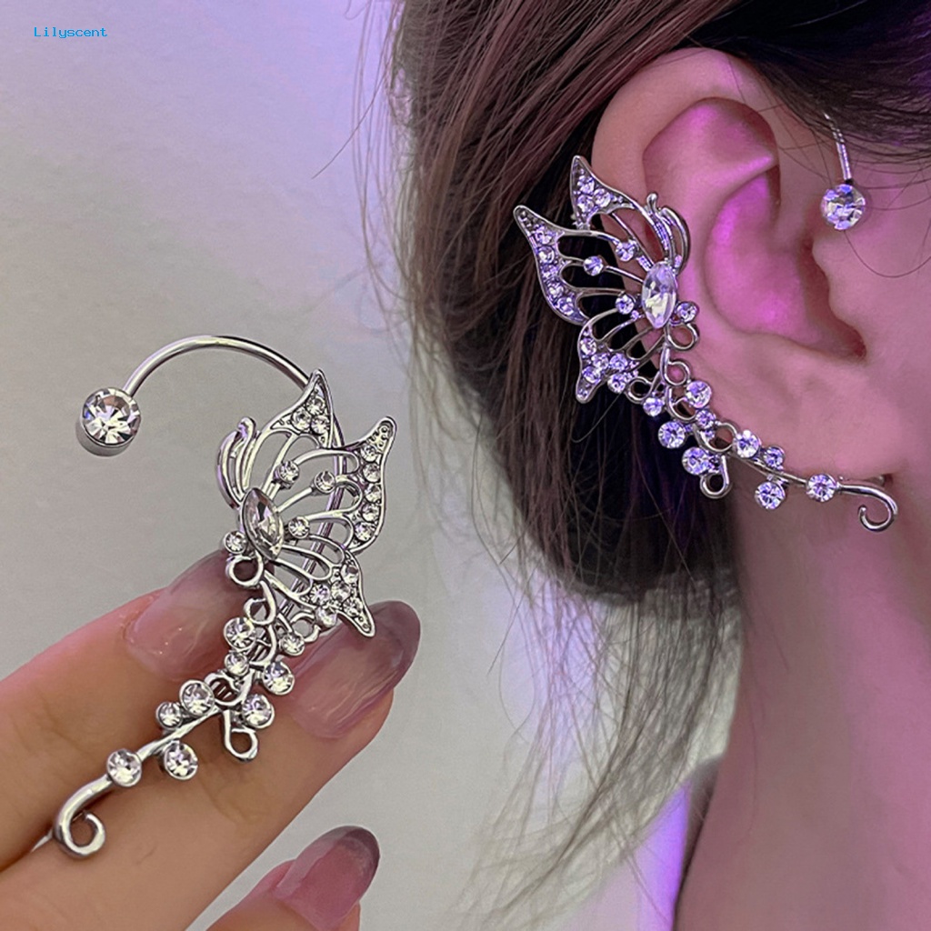 Lilyscent Alloy Wanita Anting Perhiasan Aksesori Fashion Peri Elf Kupu-Kupu Hias Berlian Imitasi Klip Anting Cubic Zirconia