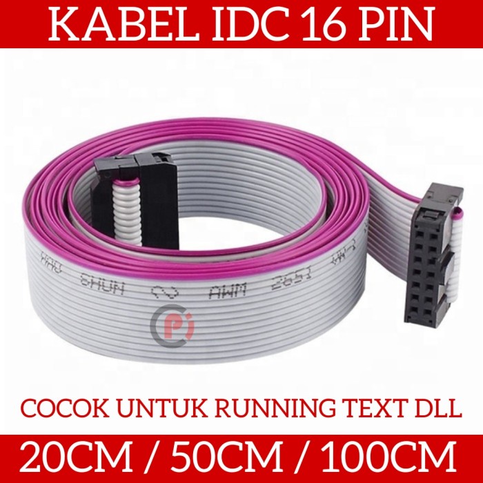 Kabel Flat IDC 16 Pin Panjang 20 50 100 cm 16P Plus Konektor Terpasang