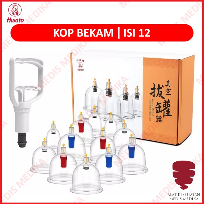 Kop Angin Hwato Isi 12 Alat Bekam PVC Cup Alat Bantu Bekam Modern Vacuum Cupping Kit Terapi Badan isi12