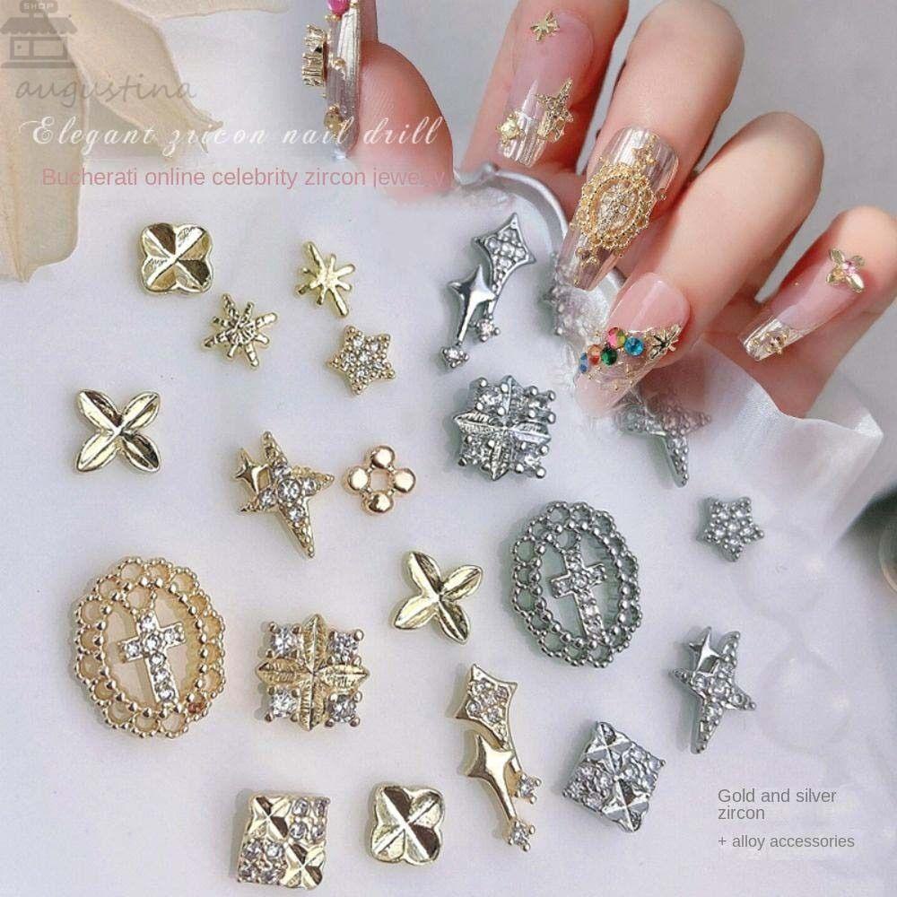 Agustina Kuku Berlian Imitasi Wanita Fashion Cross Bintang Manicure Aksesoris Clover 3D Nail Art Drills