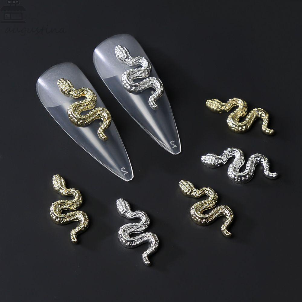 Agustina 3D Nail Art Dekorasi Mewah Perak/Emas Glitter Kuku Liontin Alloy Ular DIY Manicure Aksesoris