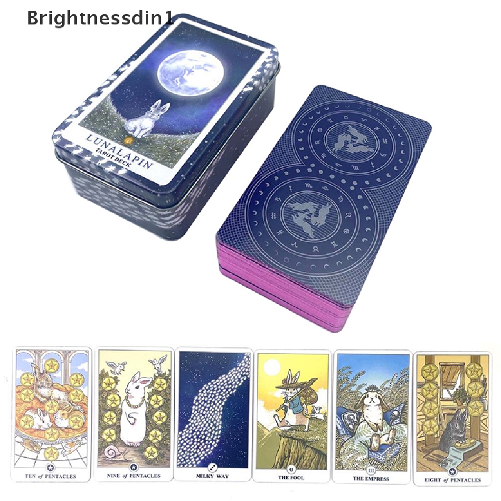 [Brightnessdin1] Kartu Tarot Lunalapin Kotak Besi Ramalan Deck Kartu Permainan Pesta w/Butik Manual