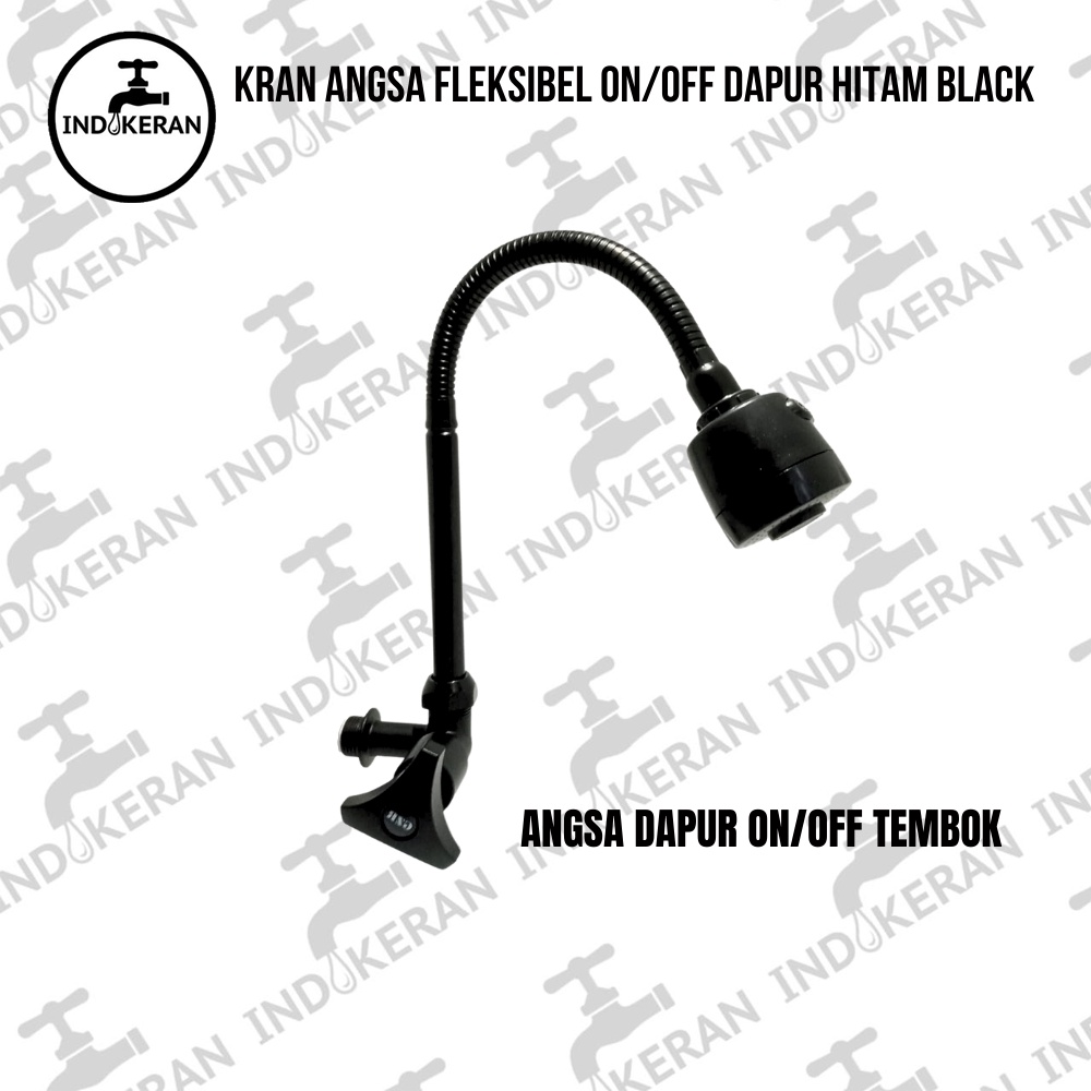 INDOKERAN - Kran Angsa Fleksibel ON/OFF Dapur Hitam Black