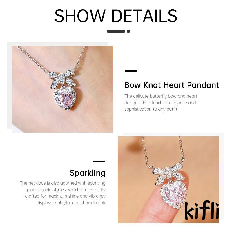 [KD] S925 Sterling Silver Ringan Mewah Wanita Klavikula Rantai Liontin Busur Simpul Cinta Smart Kalung