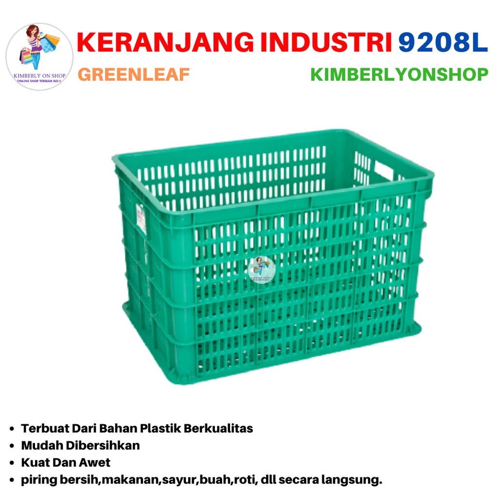 Keranjang Industri Container Serbaguna Lubang 9208 L Green Leaf