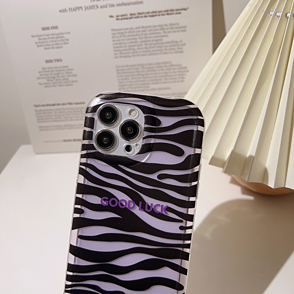 IPHONE Ungu Muda Transparan Motif Zebra Shockproof Phone Case Soft Covers Untuk Iphone11 12 13 14 PRO MAX TPU Protector