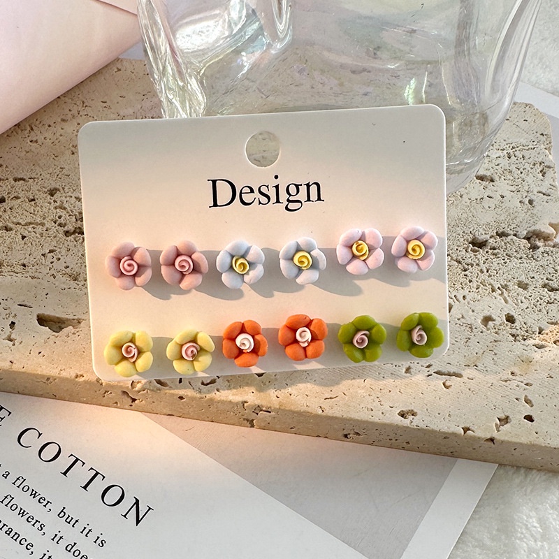 6pasang/set Anting Tusuk Simple Bunga Matahari Flower Geometric Untuk Anak Perempuan