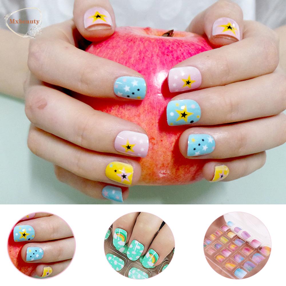 Mxbeauty Tips Kuku Palsu Anak 8desain Lovely Manicure Kartun Pendek DIY Nail Art