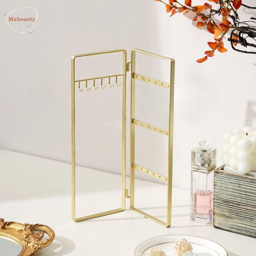 Mxbeauty Anting Pemegang Berdiri Nyaman Counter Liontin Organizer Gantung Rak Perhiasan Multi-Kait Dapat Dilipat Gaya Nordic Golden Jewelry Display Stand