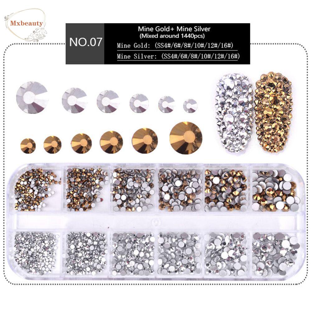 Mxbeauty Aksesoris Nail Art Shiny 1box Dekorasi 3D Manicure AB Crystal Bening Ukuran Campur