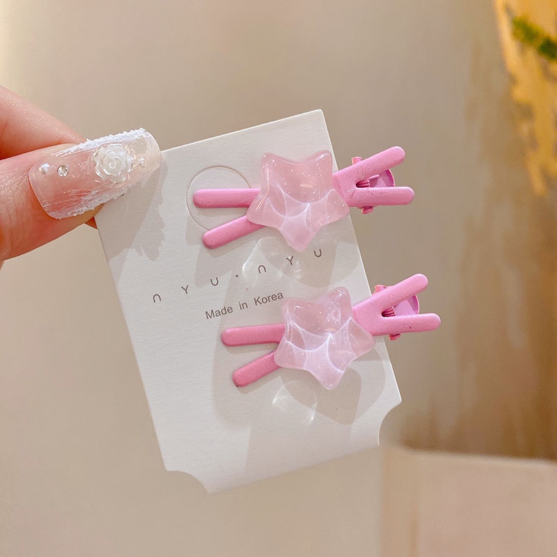 2pak Versi Korea Bintang Berujung Lima Warna Permen Jepit Rambut Silang Modis Berkelas Warna Solid Poni Sisi Klip Hiasan Kepala Perempuan