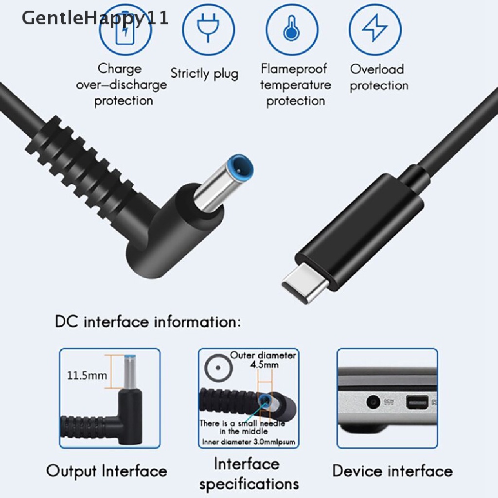 Gentlehappy 65W 3A 1.5M PD Fast Charge USB TYPE C Male Input To DC Power Line TYPE-C To Square Port Cable Untuk Kabel Cas Daya Lenovo id