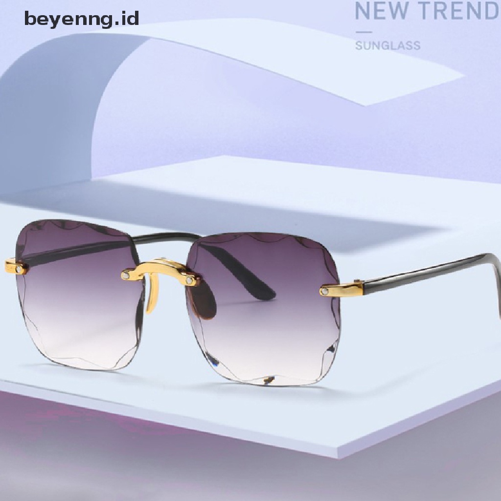 Beyen UV400 Perlindungan Square Rimless Sunglasses Untuk Wanita Berwarna Frameless Eyewear Musim Panas Vintage Transparan Gradiasi Kacamata Matahari ID