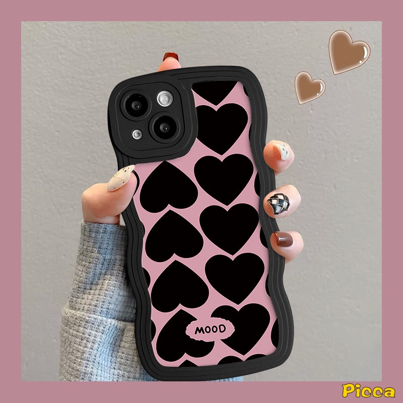 Case Redmi 12C 10A 10 9 A1 10C A1+9T 9A 9C NFC Redmi Note11 8 9 11s 10 9s 10s 10 Pro Max Mi 11T Pro POCO M3 X3 NFC Pro Ins Love Heart Chessboard Diamond Grid Lembut Sarung Tepi Wavy