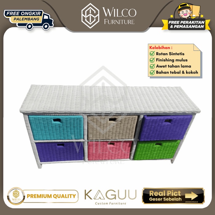 Lemari Rotan Sintetis 6 Laci / Rak Rotan Minimalis 6 Laci Mebel PLG