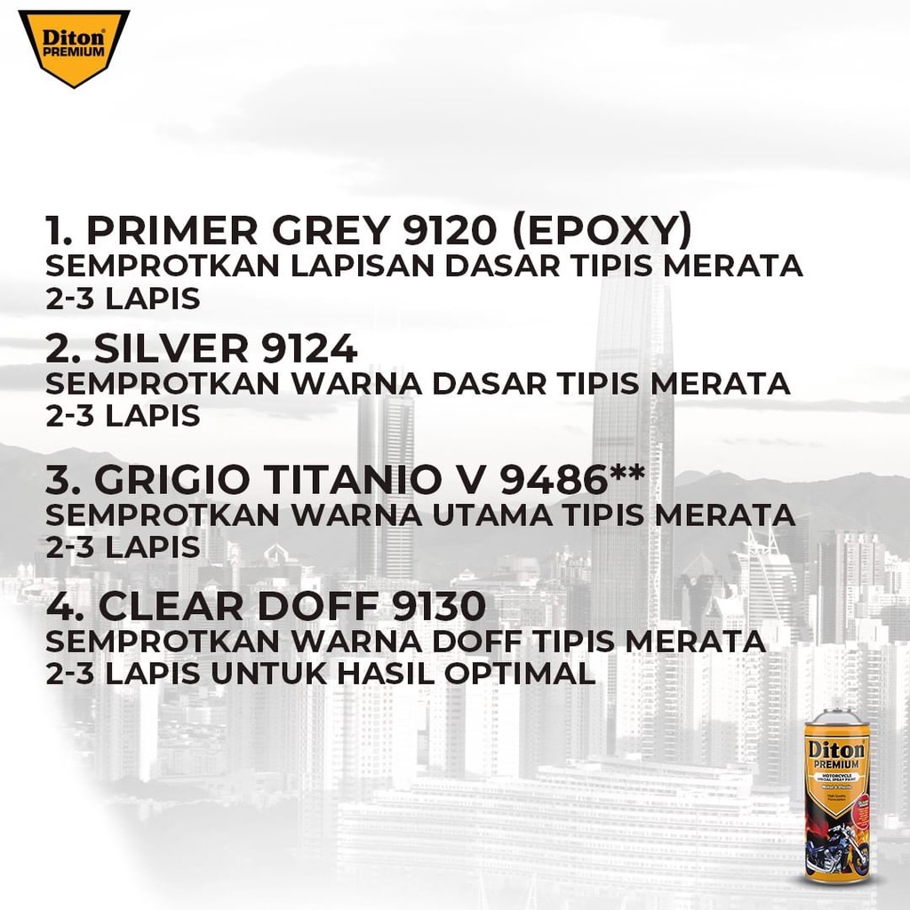 DITON Premium Pilok Pilox Cat Semprot Warna Vespa Colors - V 9486** Grigio Titanio (400cc)