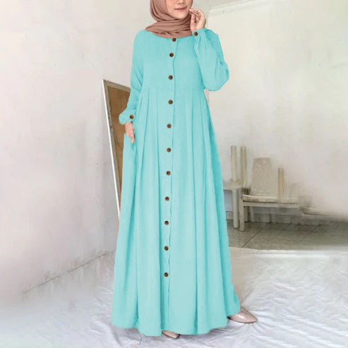 HUMASYARI - Abaya MARINA Polos Gamis Syari Wanita 2023 / Abaya Basic Kancing Dusty Wardah Navy / Aba