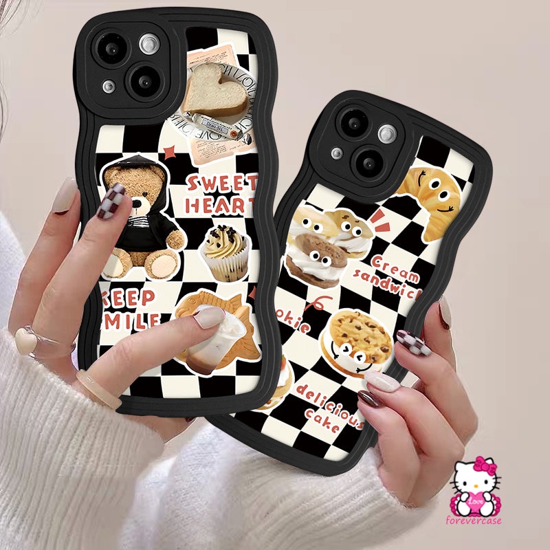 IPHONE Case Kompatibel Untuk Iphone7 6s 6 8 Plus X XR XS Max 7Plus 11 12 14 13 Pro Max14 Plus SE 2020 Lembut Enak Cream Sandwich Cookie Cake Tpu Wavy Edge Cover